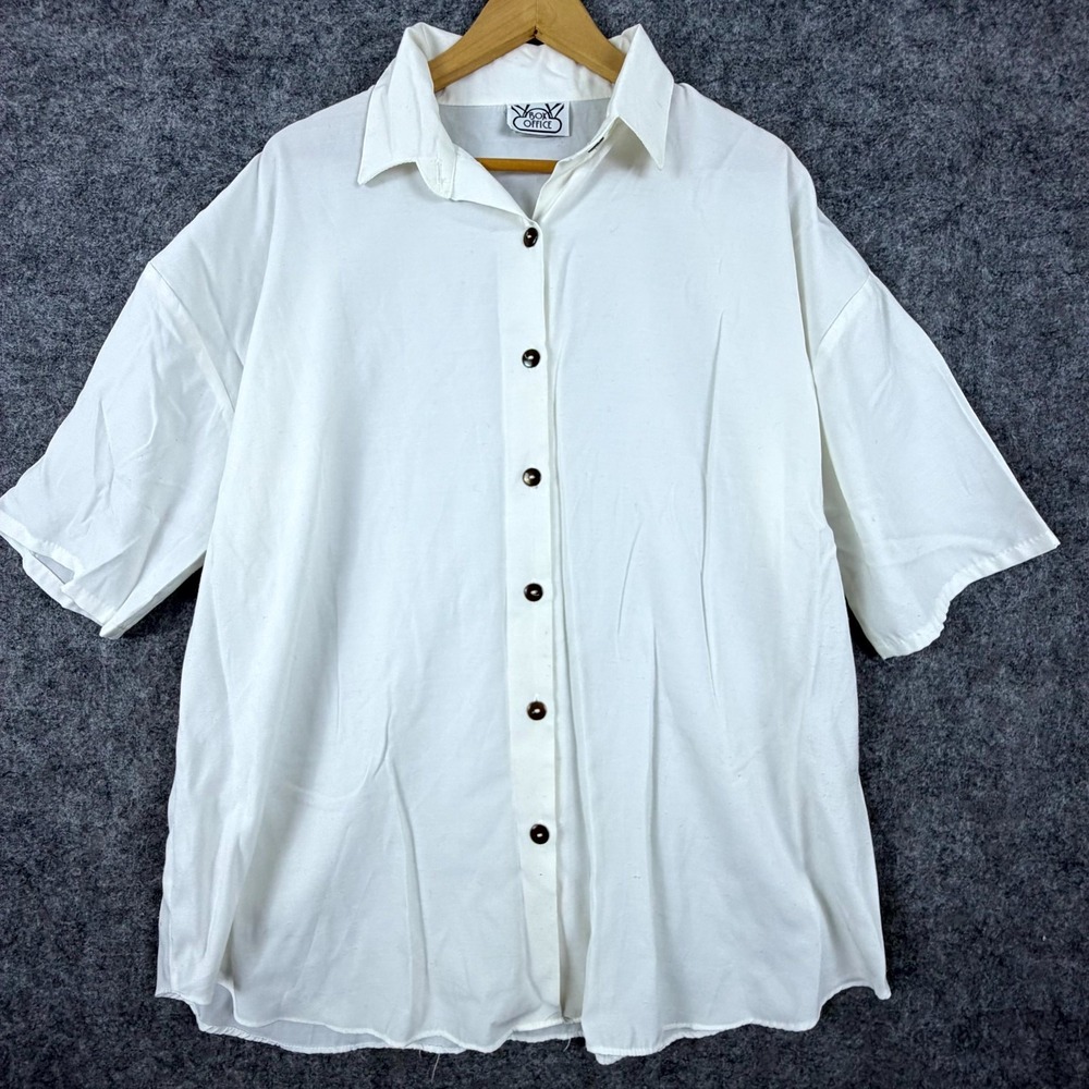 Vintage Box Office Shirt Womens XL White Collared Short Sleeve Button Up Career